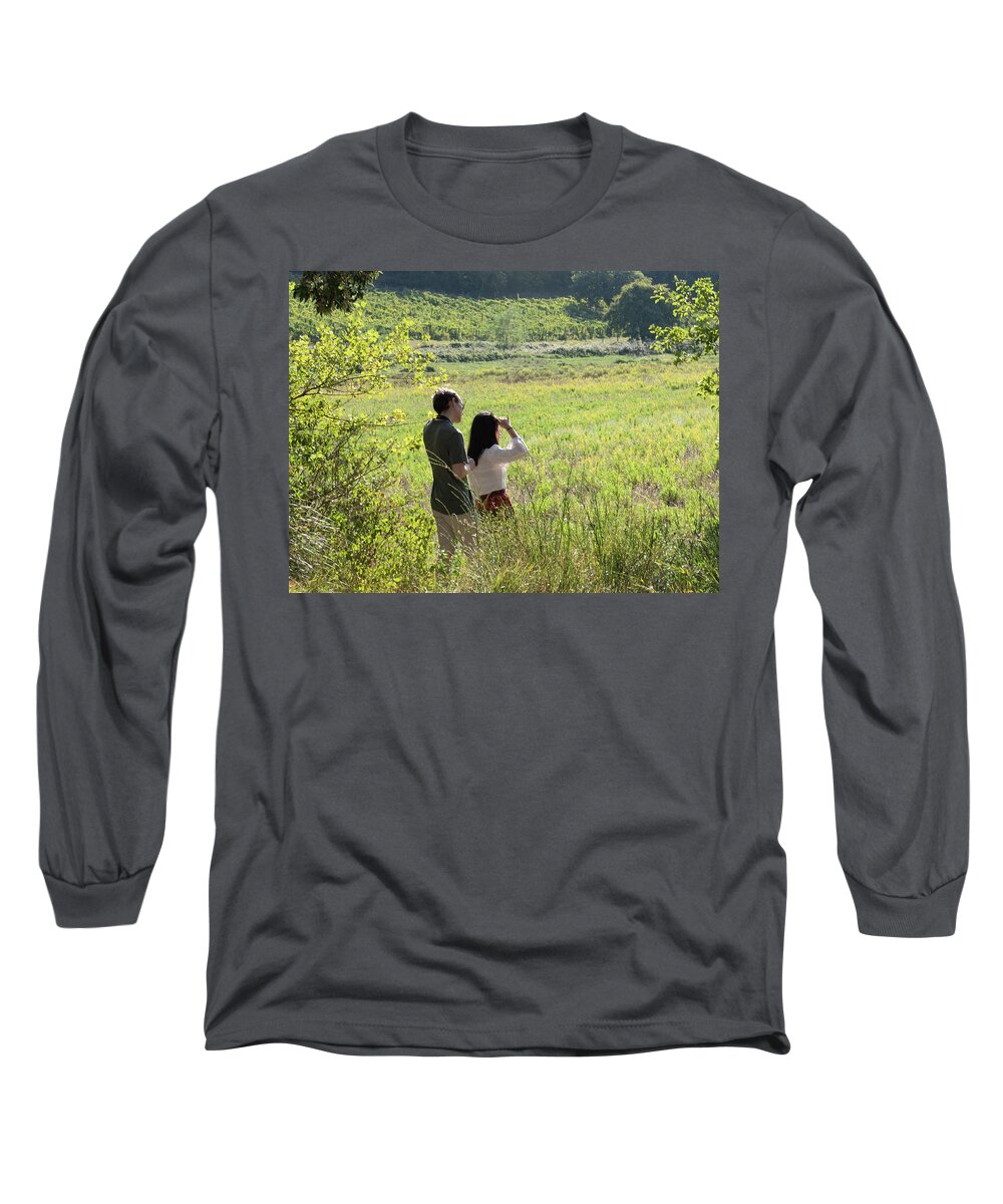 Agriculture Long Sleeve T-Shirt featuring the pyrography Val d'Orcia in Tuscany, Italy by Eleni Kouri