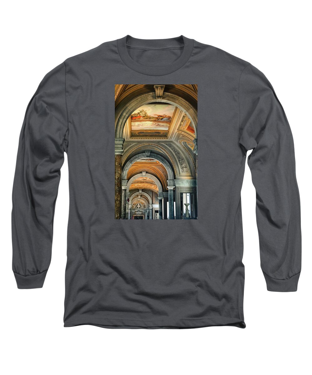 Vatican Architecture Long Sleeve T-Shirt featuring the photograph Vatican Arched Fresco Hallway by Rebecca Herranen
