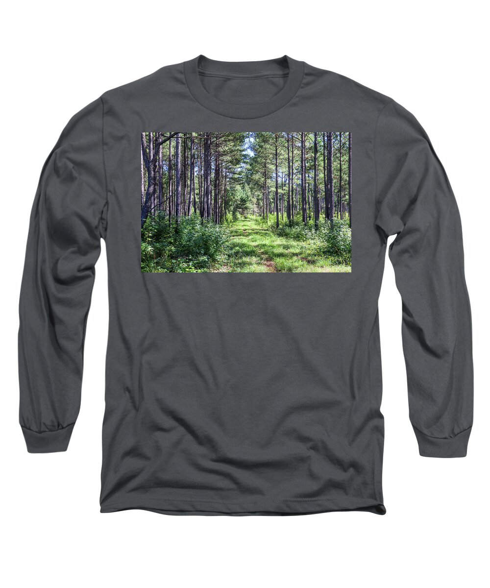 Forest Long Sleeve T-Shirt featuring the photograph Very Green Gray Woods by Ed Williams