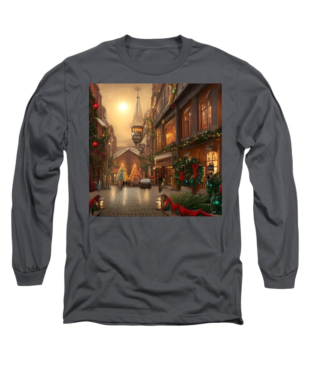 Christmas Long Sleeve T-Shirt featuring the digital art Victorian Christmas Scene by Katrina Gunn