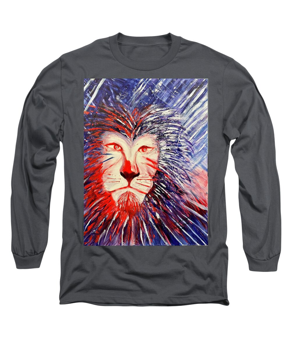 Lion Of Judah Long Sleeve T-Shirt featuring the painting Victorious in Battle by Deb Brown Maher