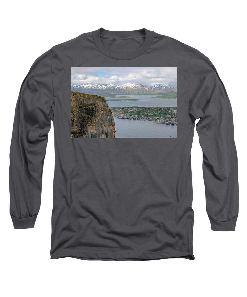 Clouds Long Sleeve T-Shirt featuring the photograph View over Tromso, Norway by Matthew DeGrushe