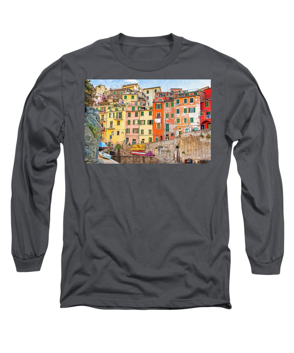 Cinque Terre Long Sleeve T-Shirt featuring the photograph Village of Riomaggiore by Marla Brown