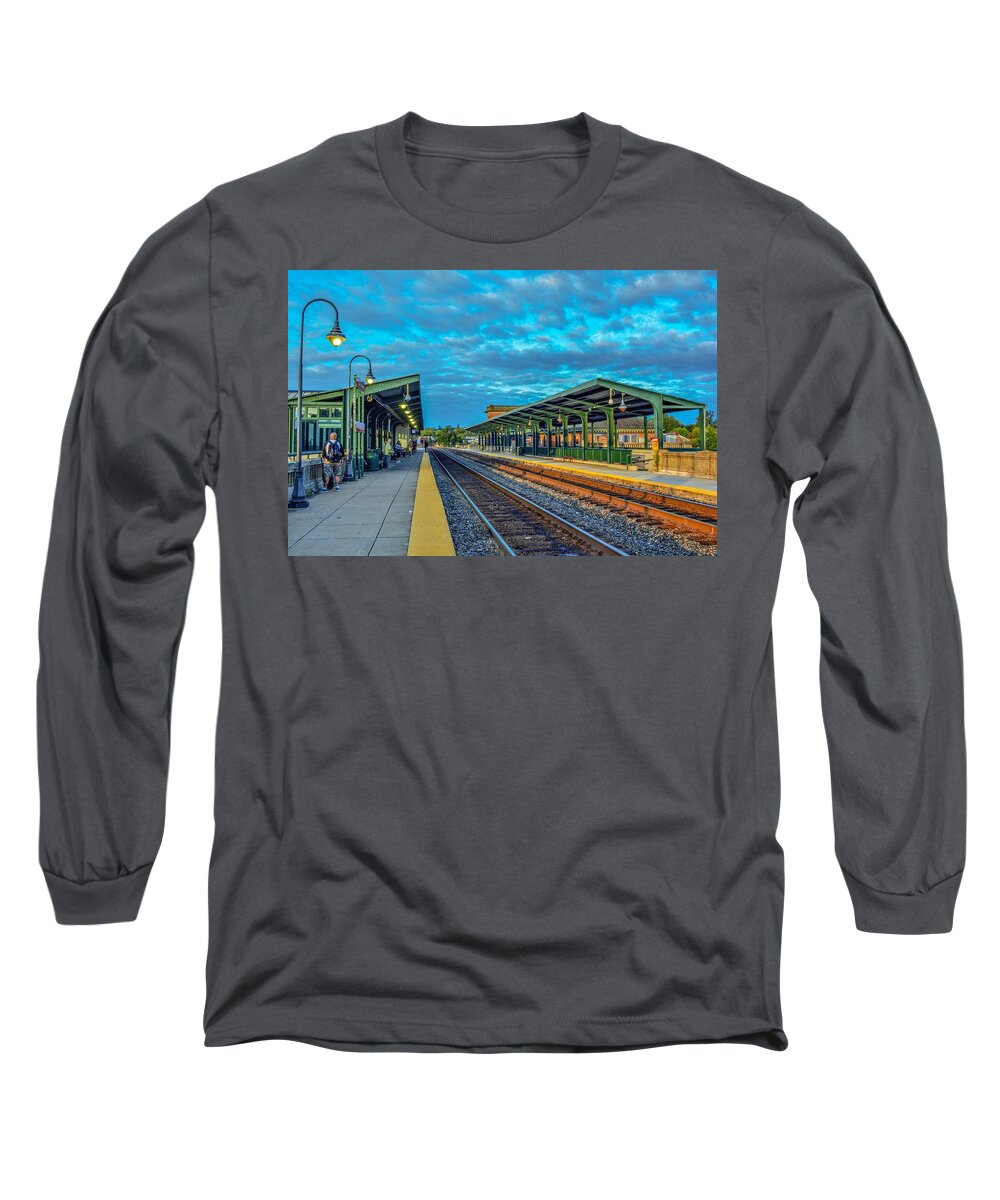 Train Tracks Long Sleeve T-Shirt featuring the photograph Waiting for the Train by Addison Likins