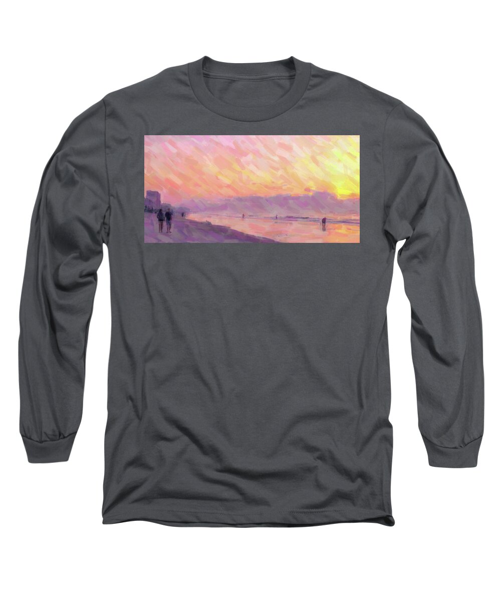 Beach Long Sleeve T-Shirt featuring the painting Walk on the beach by Darrell Foster