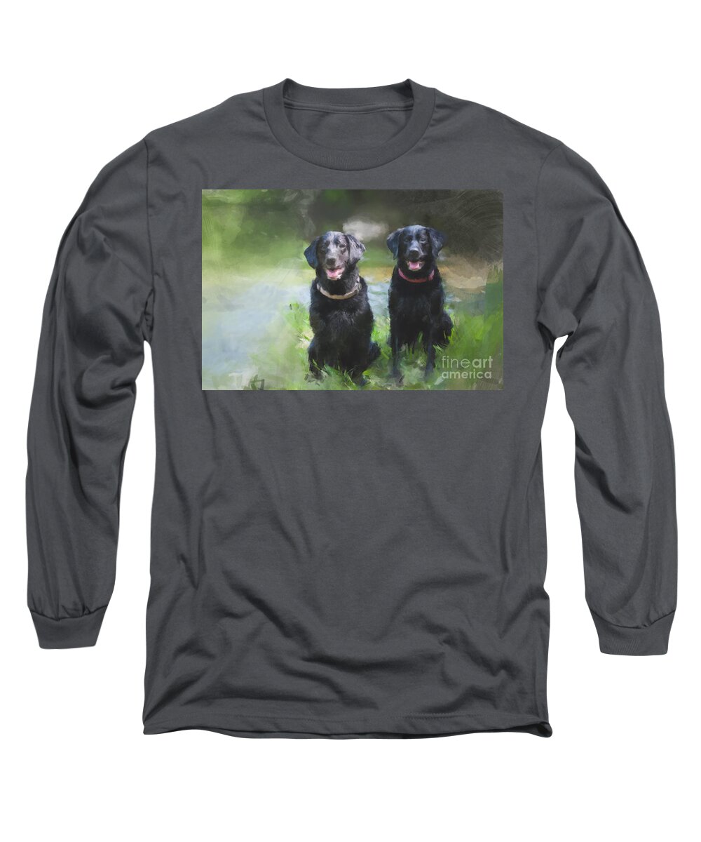  Long Sleeve T-Shirt featuring the painting Water Dogs by Gary Arnold