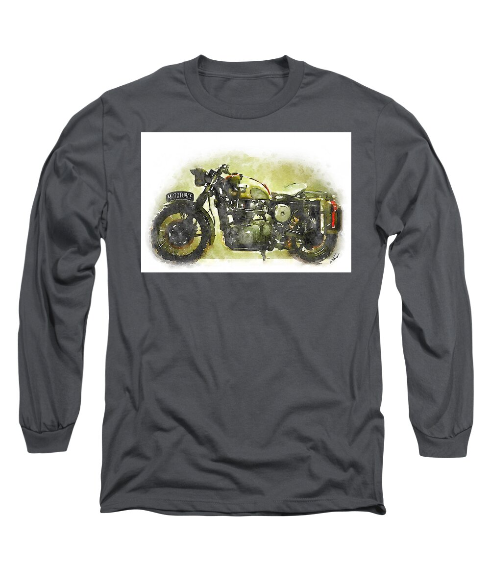 Art Long Sleeve T-Shirt featuring the painting Watercolor Vintage motorcycle by Vart. by Vart