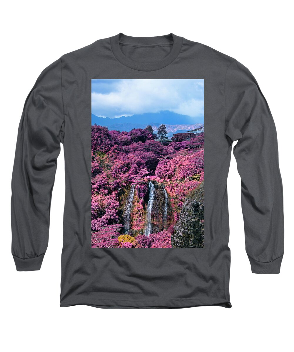 Waterfall Long Sleeve T-Shirt featuring the photograph Waterfall Kauai Hawaii by Douglas Barnard
