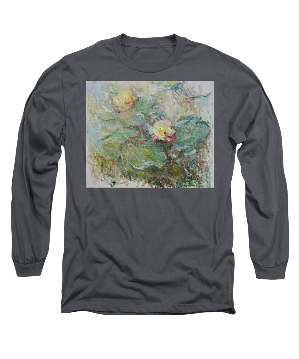 Waterlelie Long Sleeve T-Shirt featuring the painting Waterlelie - Nymphaea. by Pierre Dijk