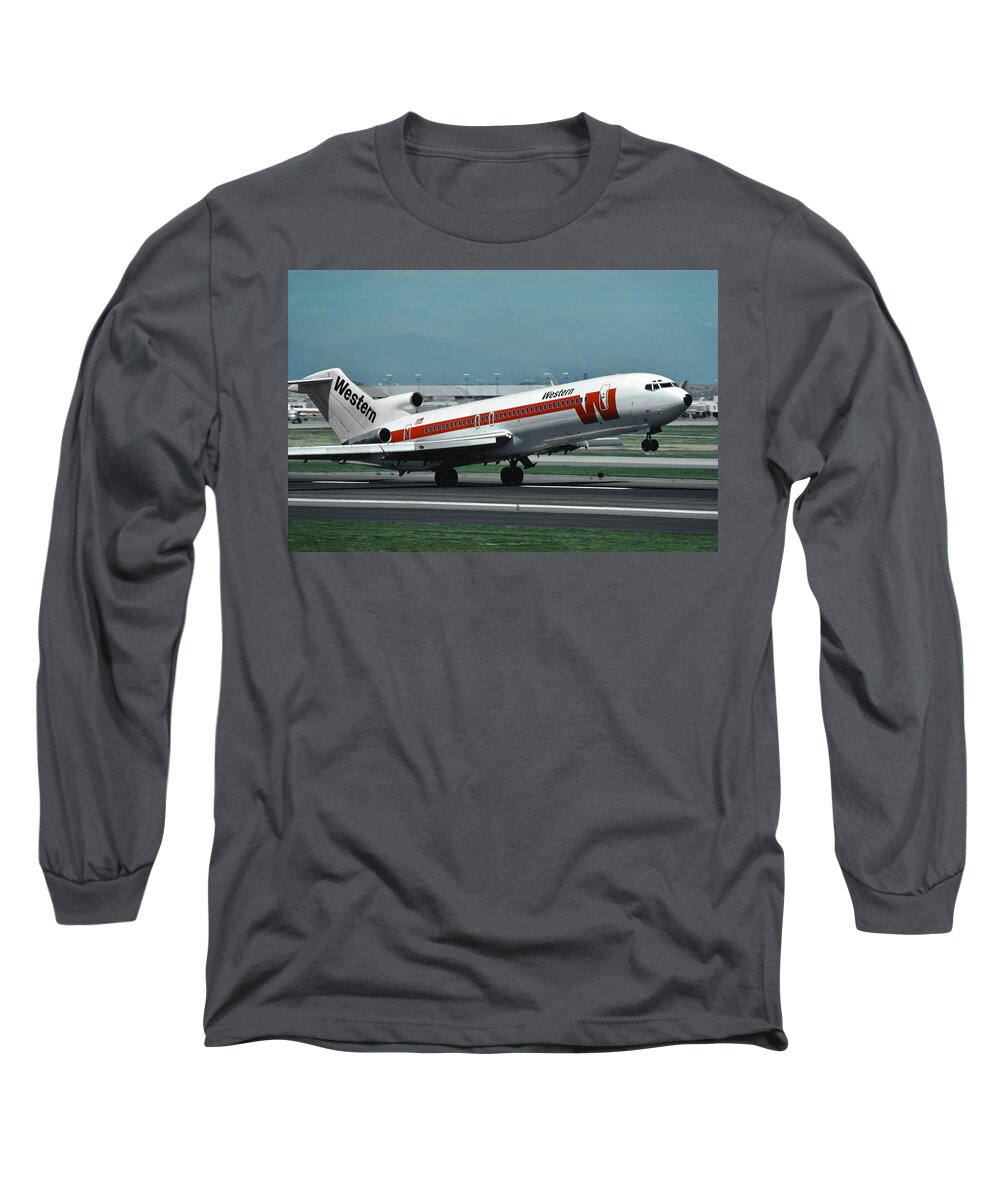 Western Airlines Long Sleeve T-Shirt featuring the photograph Western Airlines Boeing 727 by Erik Simonsen