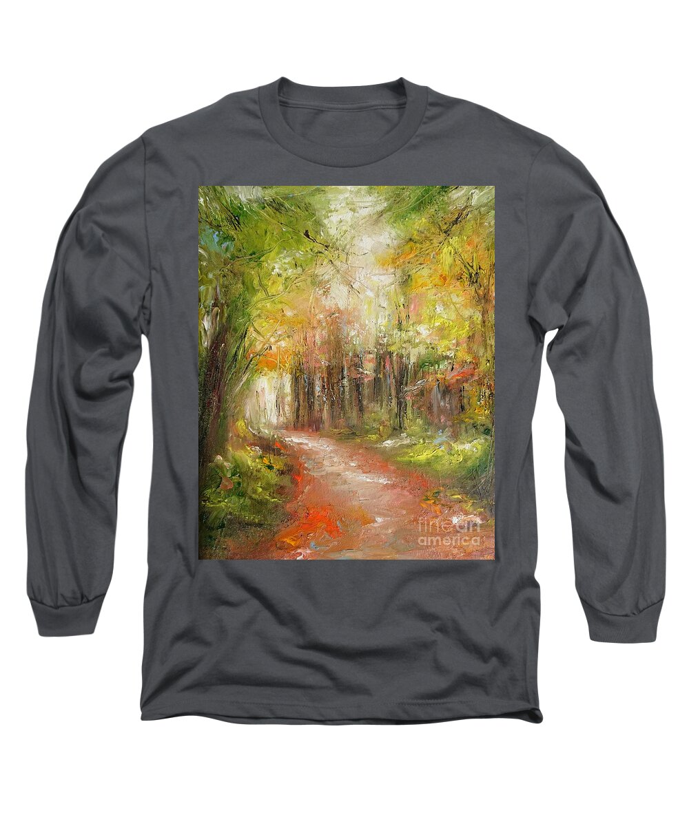 Landscape Long Sleeve T-Shirt featuring the painting paintings of Where will life's road lead us....... by Mary Cahalan Lee - aka PIXI
