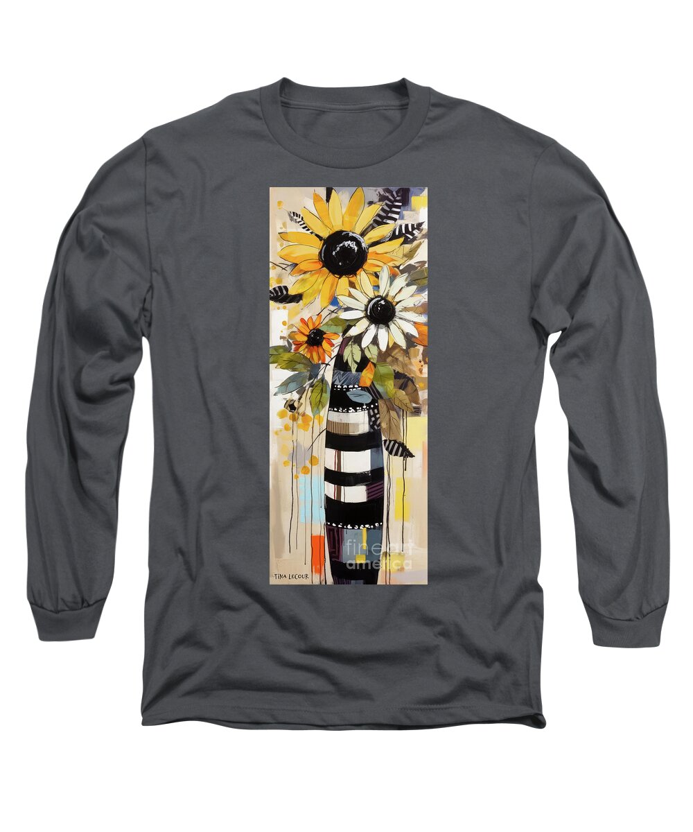 Daisy Flowers Long Sleeve T-Shirt featuring the painting Whimsical Daisies by Tina LeCour