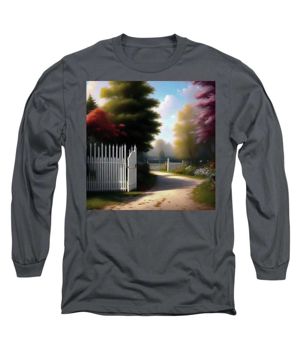 Ai Long Sleeve T-Shirt featuring the photograph White Picket Fence AI by Andrew Lawrence