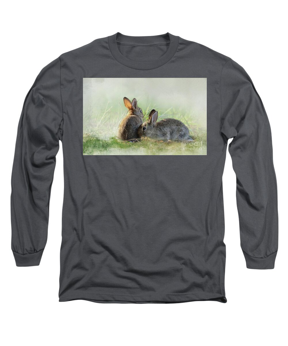 European Rabbit Long Sleeve T-Shirt featuring the photograph Wild Bunnies at Sunrise by Eva Lechner