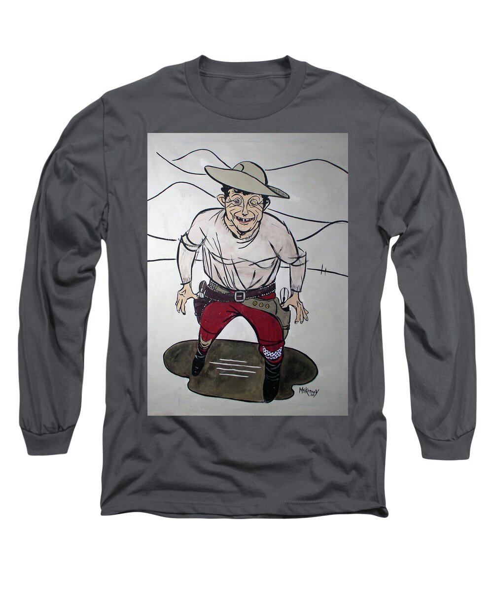 Western Long Sleeve T-Shirt featuring the drawing Wild Gun by Phil Mckenney