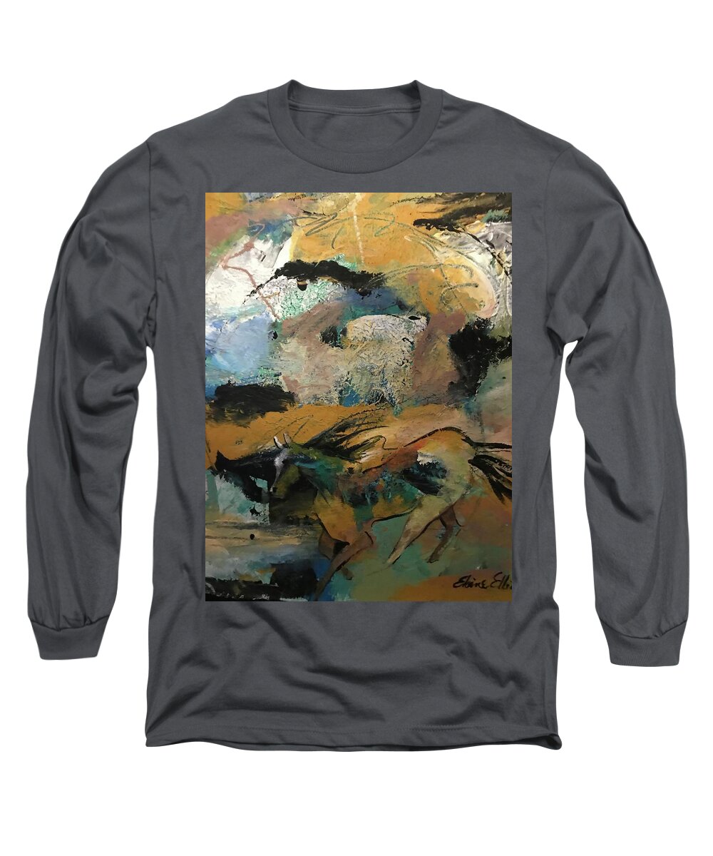 Wild Mustang Long Sleeve T-Shirt featuring the painting Wild majesty by Elaine Elliott