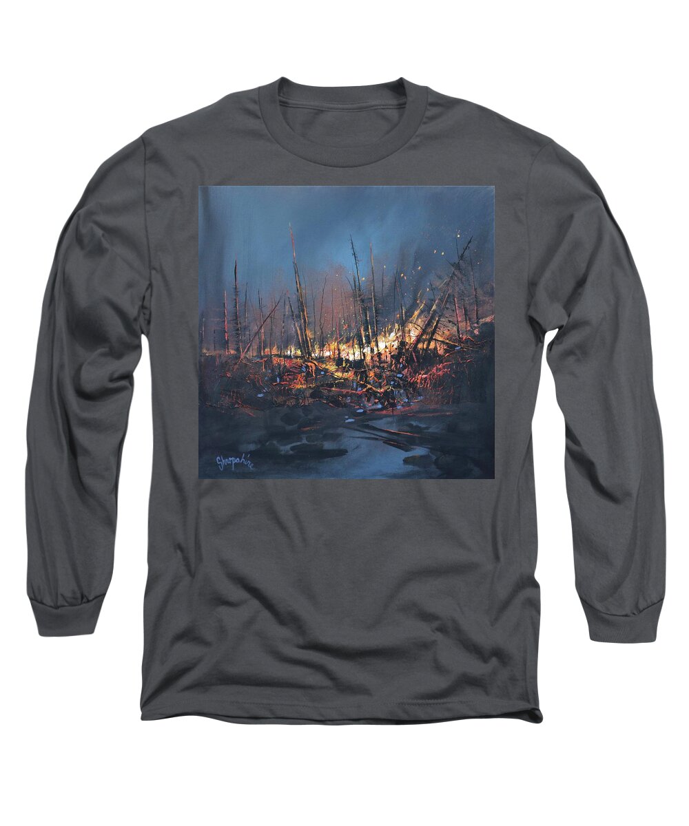Fire Long Sleeve T-Shirt featuring the painting Wildfire by Tom Shropshire