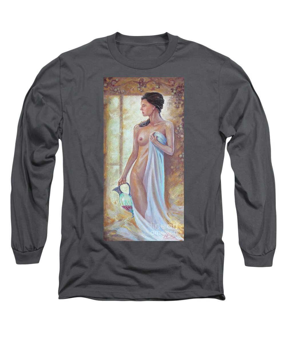 Wine Goddess Long Sleeve T-Shirt featuring the painting Wine Goddess by Michael Rock
