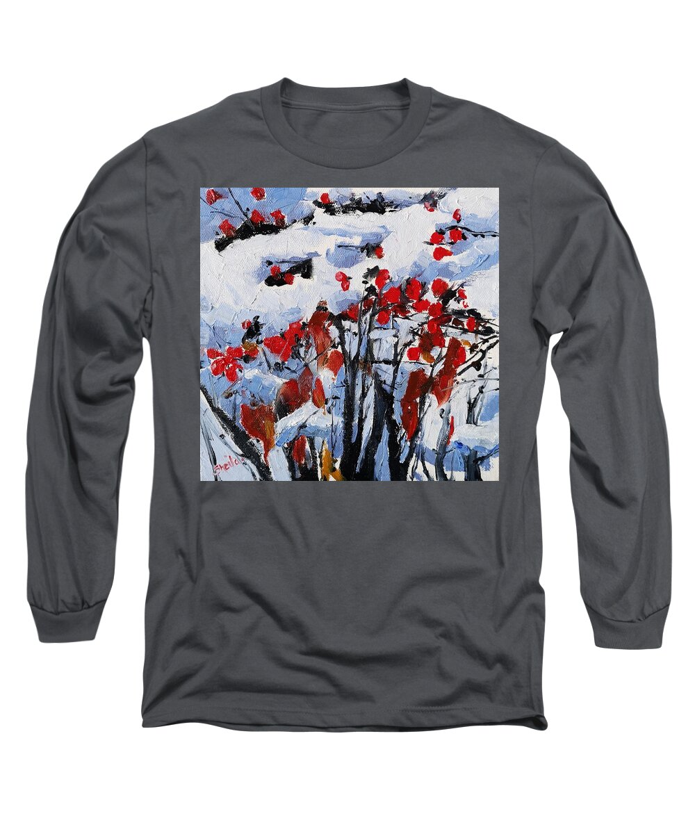 Winter Long Sleeve T-Shirt featuring the painting Winter Berries by Sheila Romard