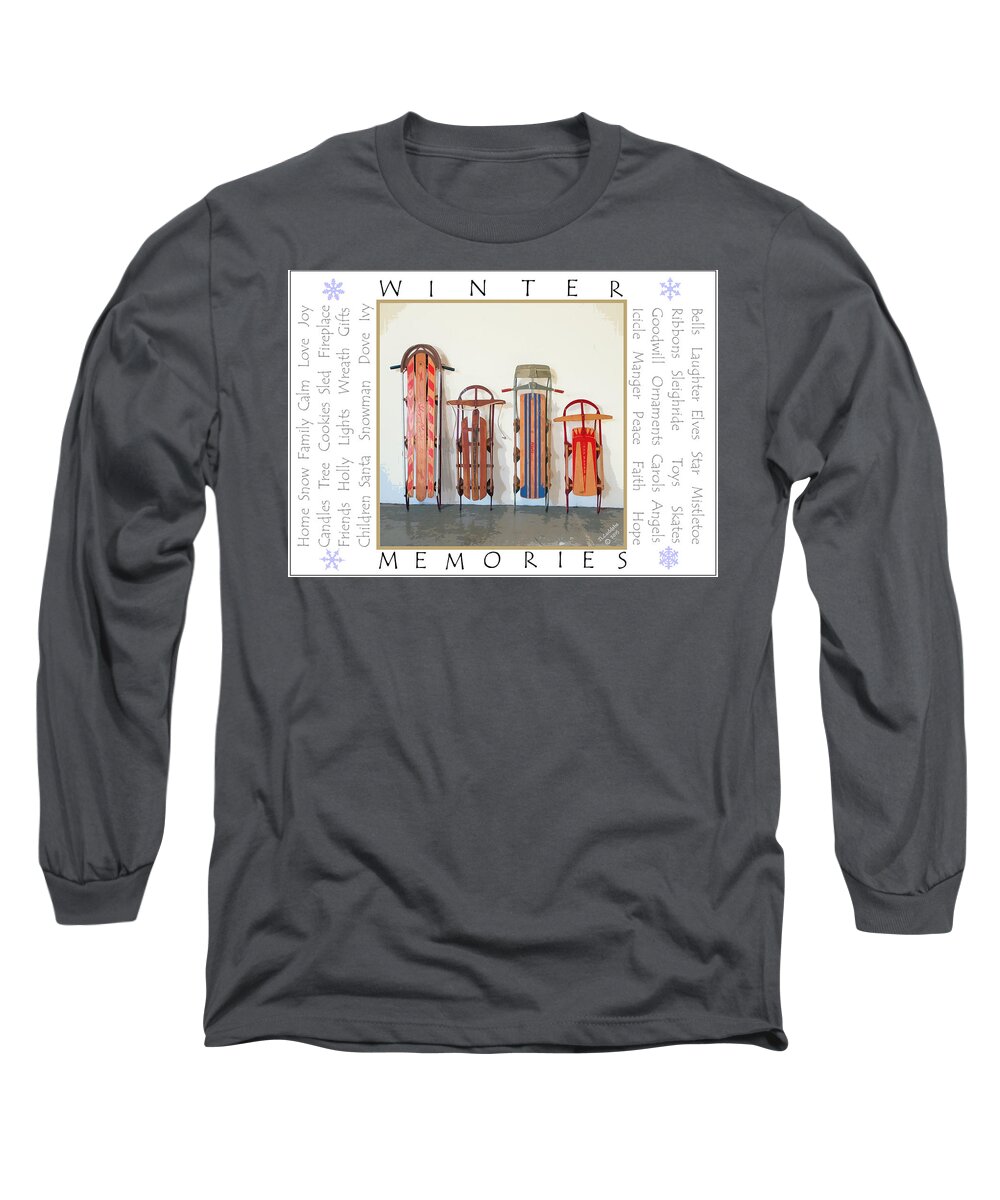 Winter Long Sleeve T-Shirt featuring the mixed media Winter Memories by Judy Cuddehe