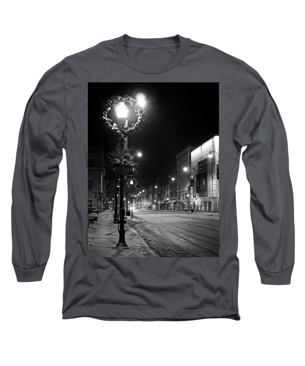 Winter Long Sleeve T-Shirt featuring the photograph Winter Night BW by Scott Olsen