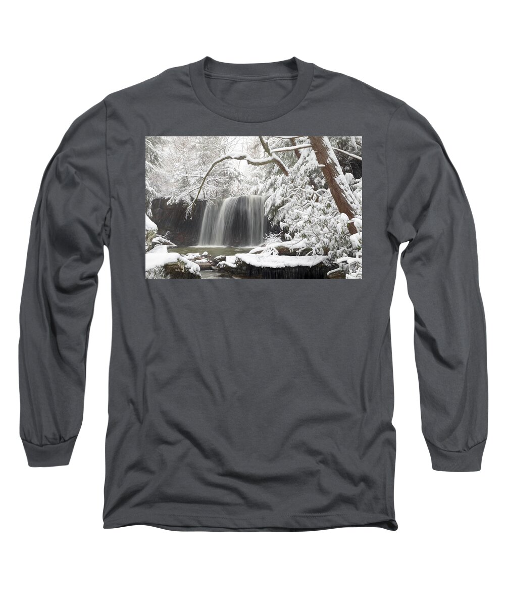 Winter Long Sleeve T-Shirt featuring the photograph Winter Waterfall by Jaki Miller