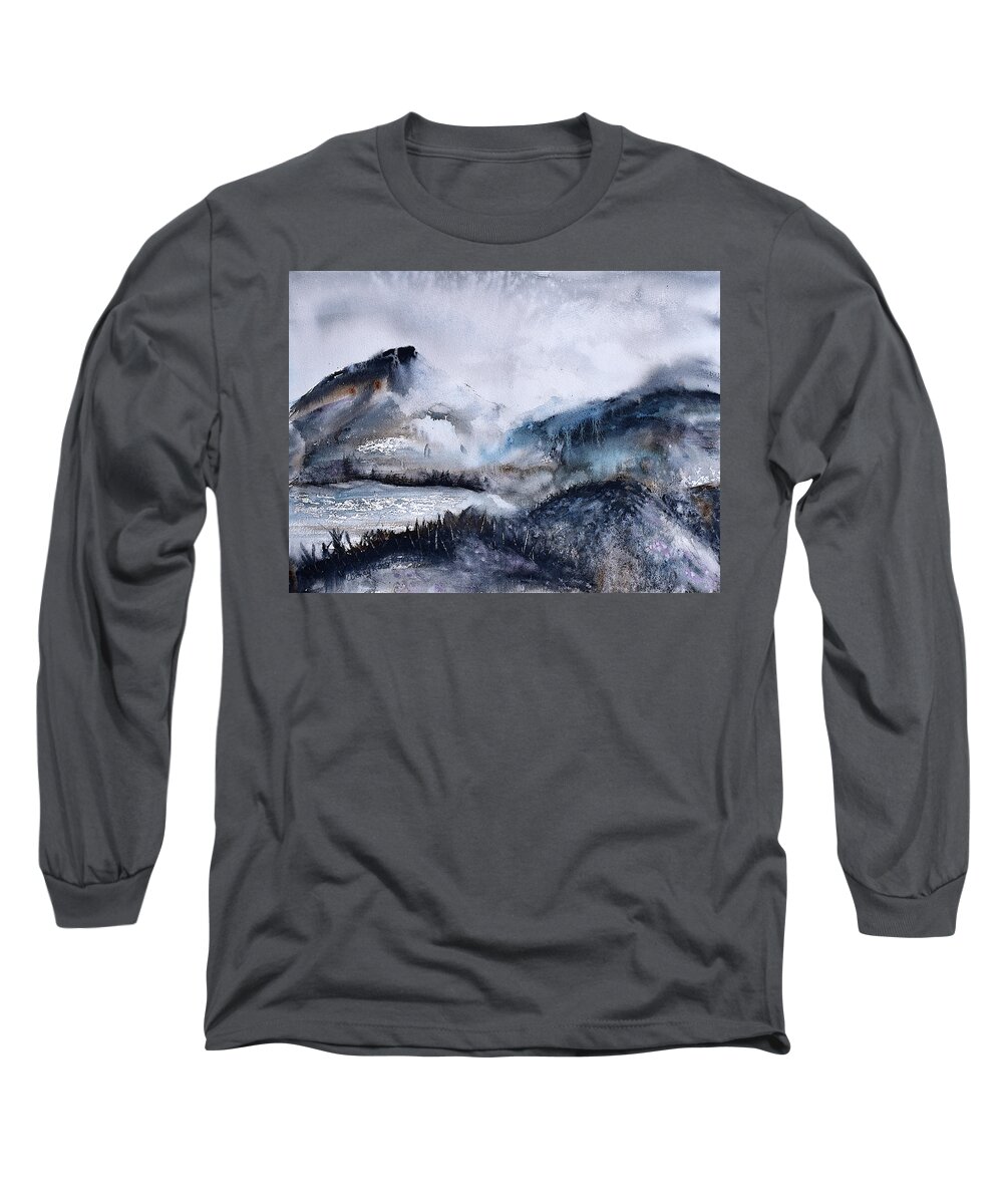 Mountains Long Sleeve T-Shirt featuring the painting Wintry Mountains #2 by Wendy Keeney-Kennicutt