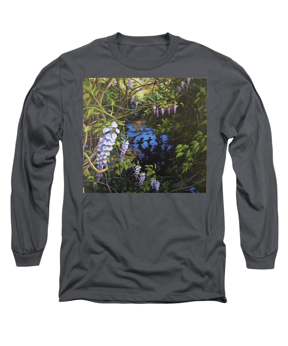 Wisteria Long Sleeve T-Shirt featuring the painting Wisteria Creek by Don Morgan