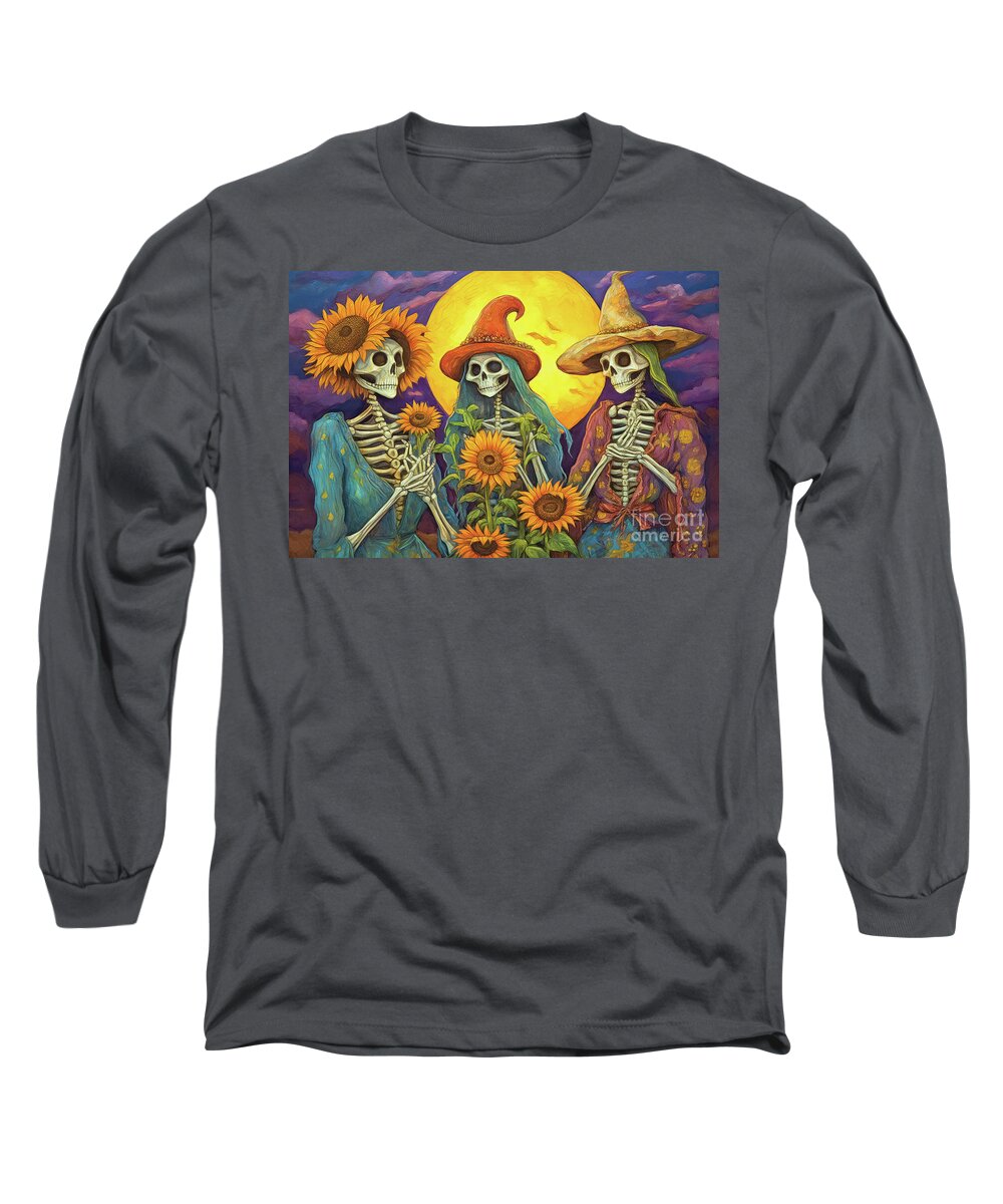 Halloween Long Sleeve T-Shirt featuring the painting Worshipping The Sunflowers by Tina LeCour