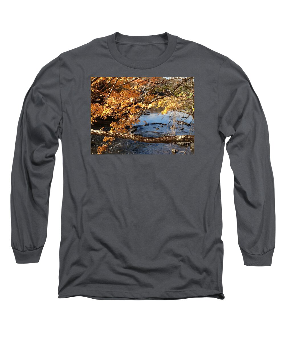 Haw River Long Sleeve T-Shirt featuring the photograph Yellow and Blue Fall in NC by Shirley Galbrecht