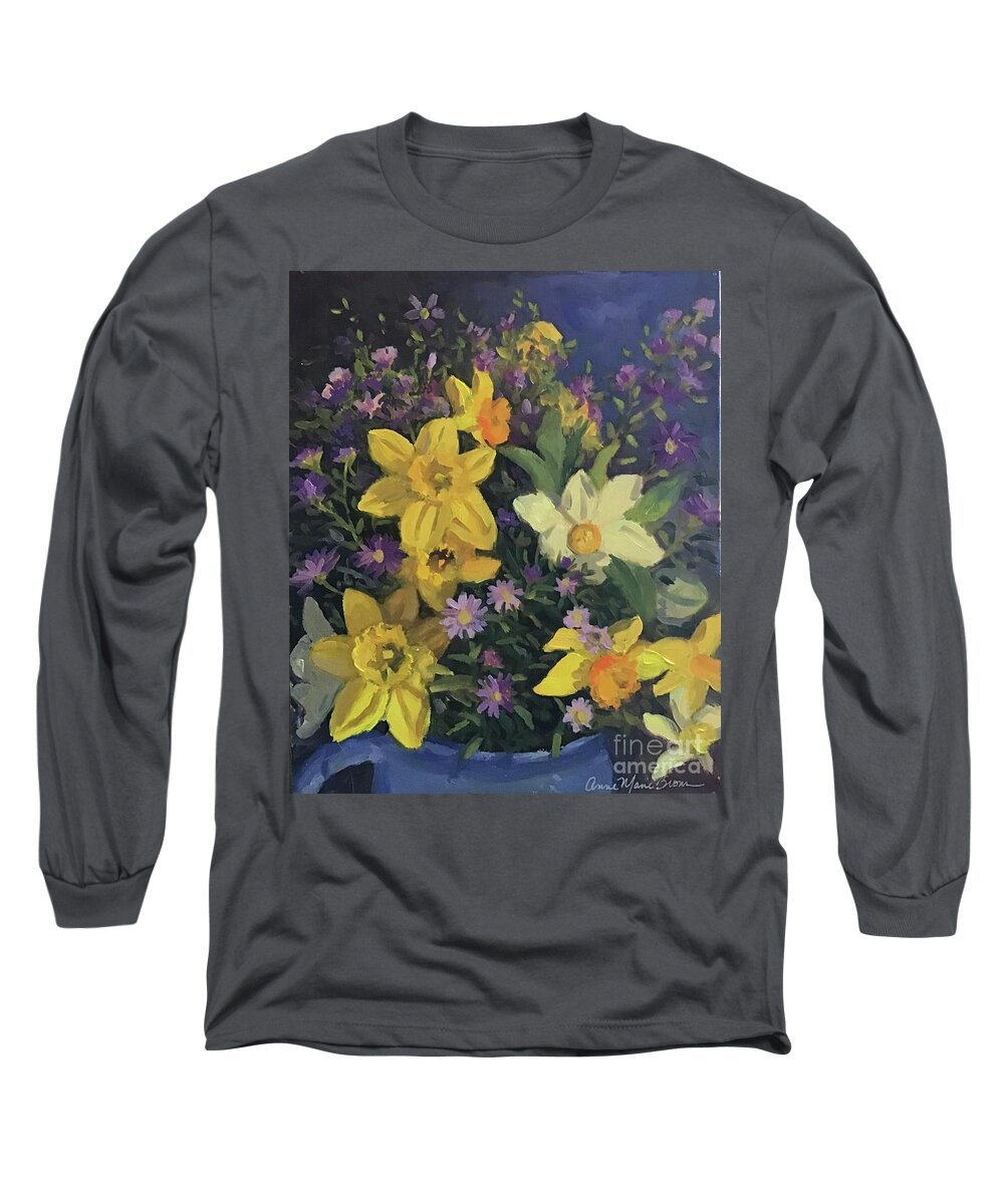 Daffodils Long Sleeve T-Shirt featuring the painting Yellow Daffodils by Anne Marie Brown