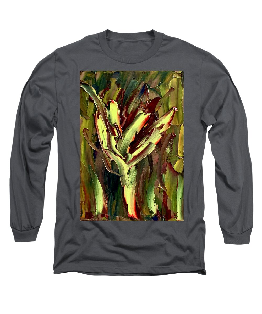 Yellow Long Sleeve T-Shirt featuring the painting Yellow Flower 2 by Teresa Moerer