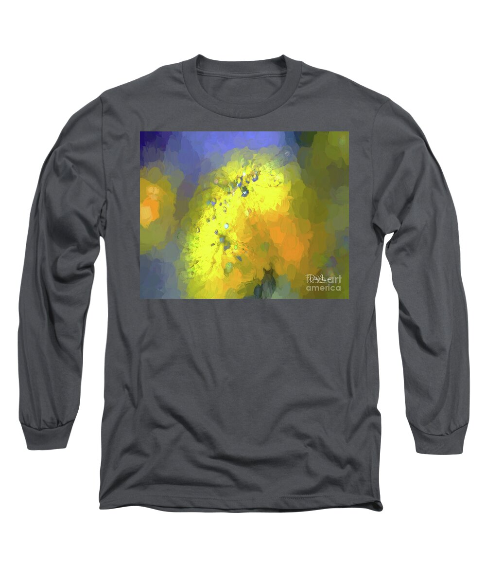 Abstract Long Sleeve T-Shirt featuring the digital art Yellow Flower Impression by Deb Nakano