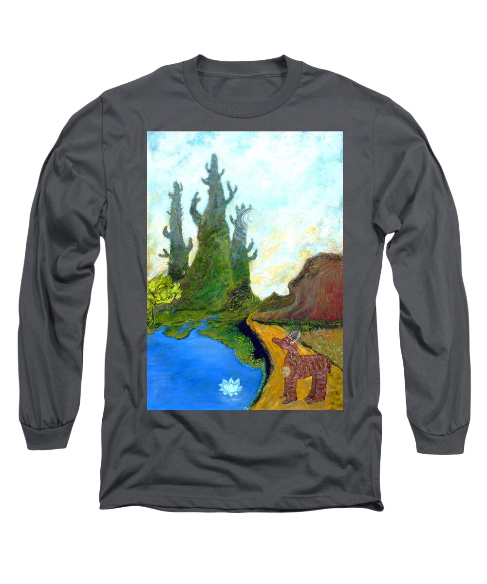 Yellow Road - Oil Painting On Canvas Long Sleeve T-Shirt featuring the painting Yellow road by Elzbieta Goszczycka