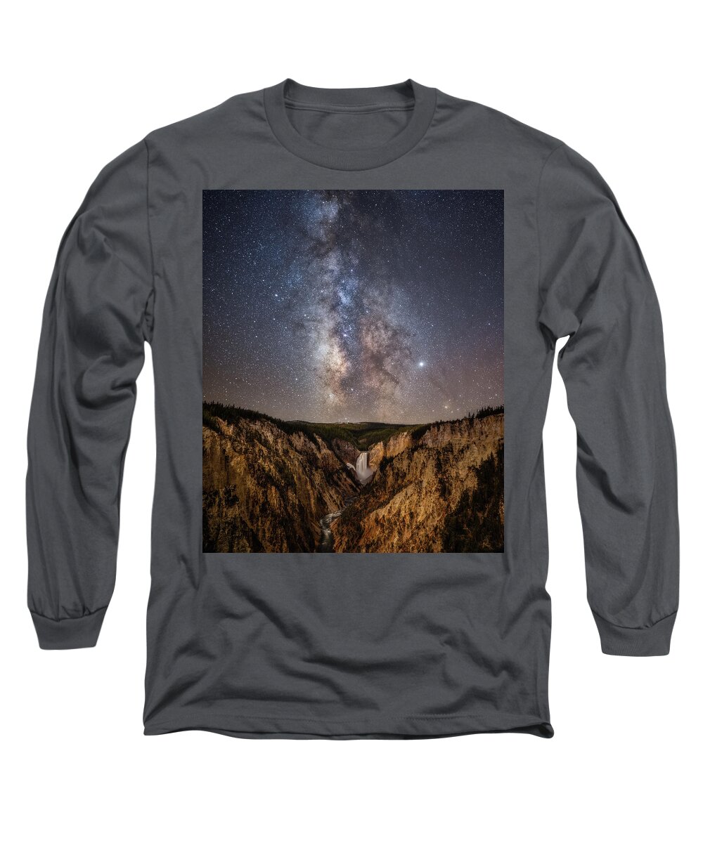 #faatoppicks Long Sleeve T-Shirt featuring the photograph Yellowstone at Night by Darren White