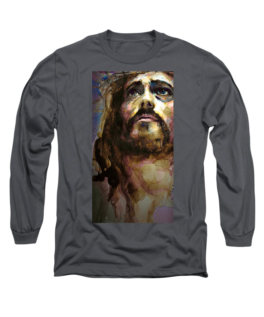Jesus Christ Long Sleeve T-Shirt featuring the painting You are not alone 3 by Laur Iduc