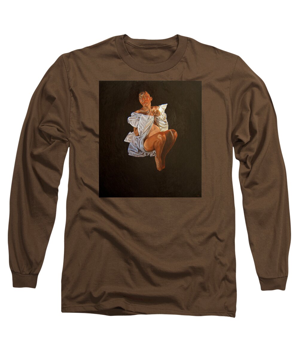 Semi-nude Long Sleeve T-Shirt featuring the painting 1 30 Am by Thu Nguyen