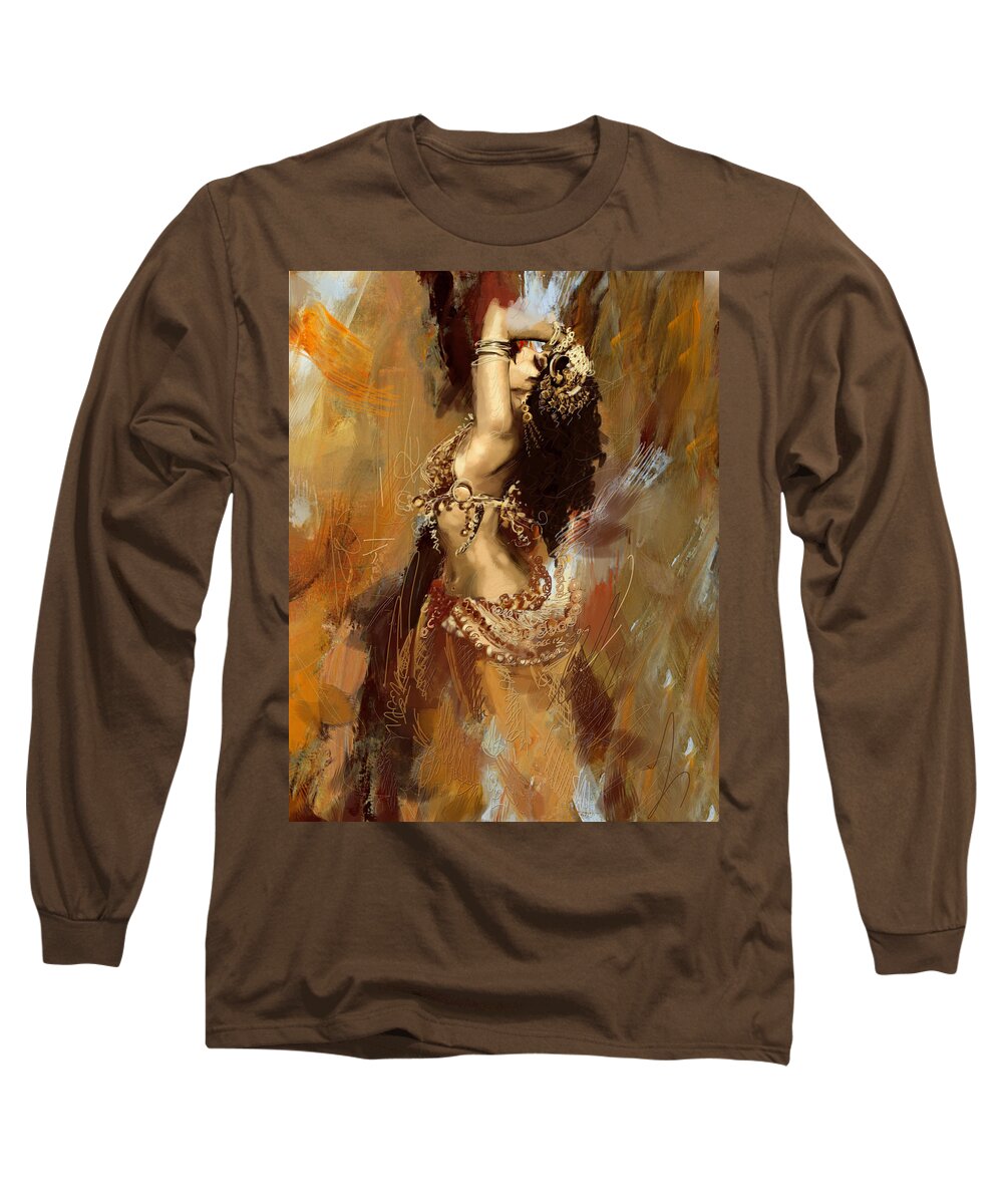 Belly Dance Art Long Sleeve T-Shirt featuring the painting Abstract Belly Dancer 17 by Corporate Art Task Force