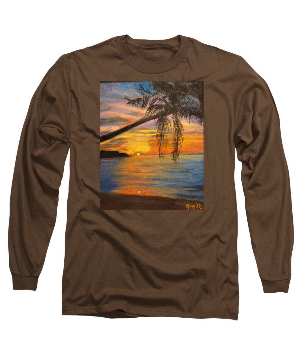 Beach Long Sleeve T-Shirt featuring the painting Hawaiian Sunset 11 by Jenny Lee