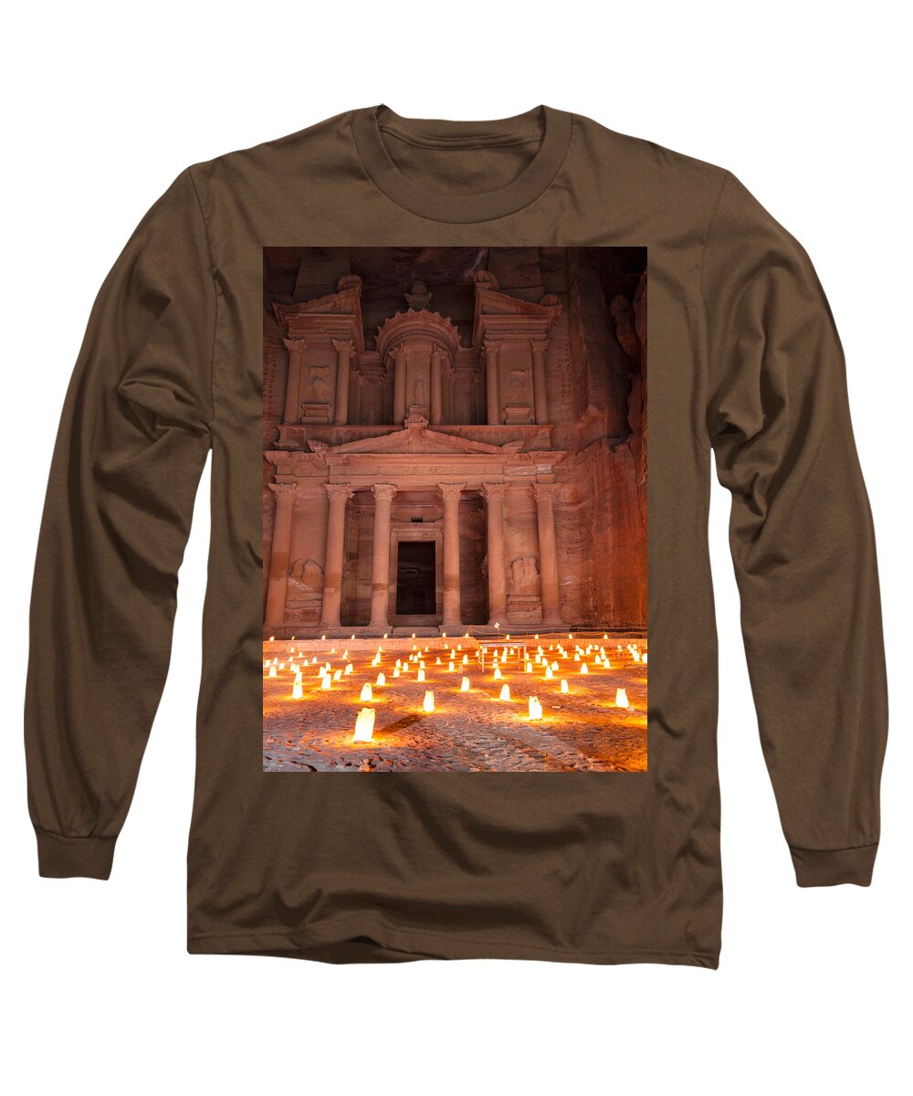Petra Long Sleeve T-Shirt featuring the photograph Petra by night #1 by Alexey Stiop