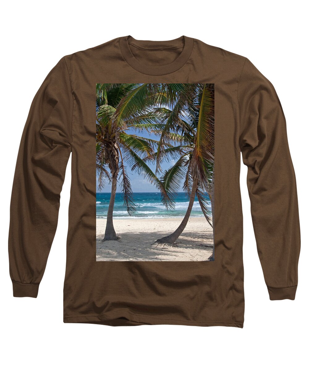 Palm Trees Long Sleeve T-Shirt featuring the photograph Serene Caribbean Beach by Sven Brogren