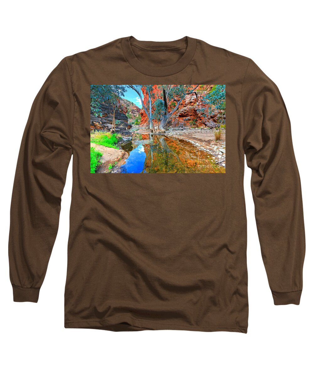 Serpentine Gorge Central Australia Northern Territory Outback Landscape Australian Gum Tree Water Hole Long Sleeve T-Shirt featuring the photograph Serpentine Gorge Central Australia #4 by Bill Robinson