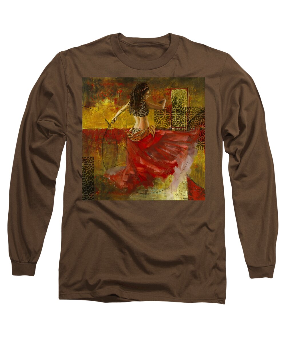 Belly Dance Art Long Sleeve T-Shirt featuring the painting Abstract Belly Dancer 6 by Corporate Art Task Force