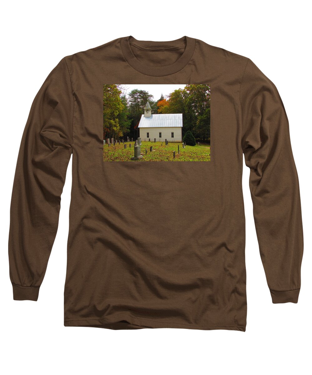 Kathy Long Long Sleeve T-Shirt featuring the photograph Cade's Cove 1902 Methodist Church by Kathy Long
