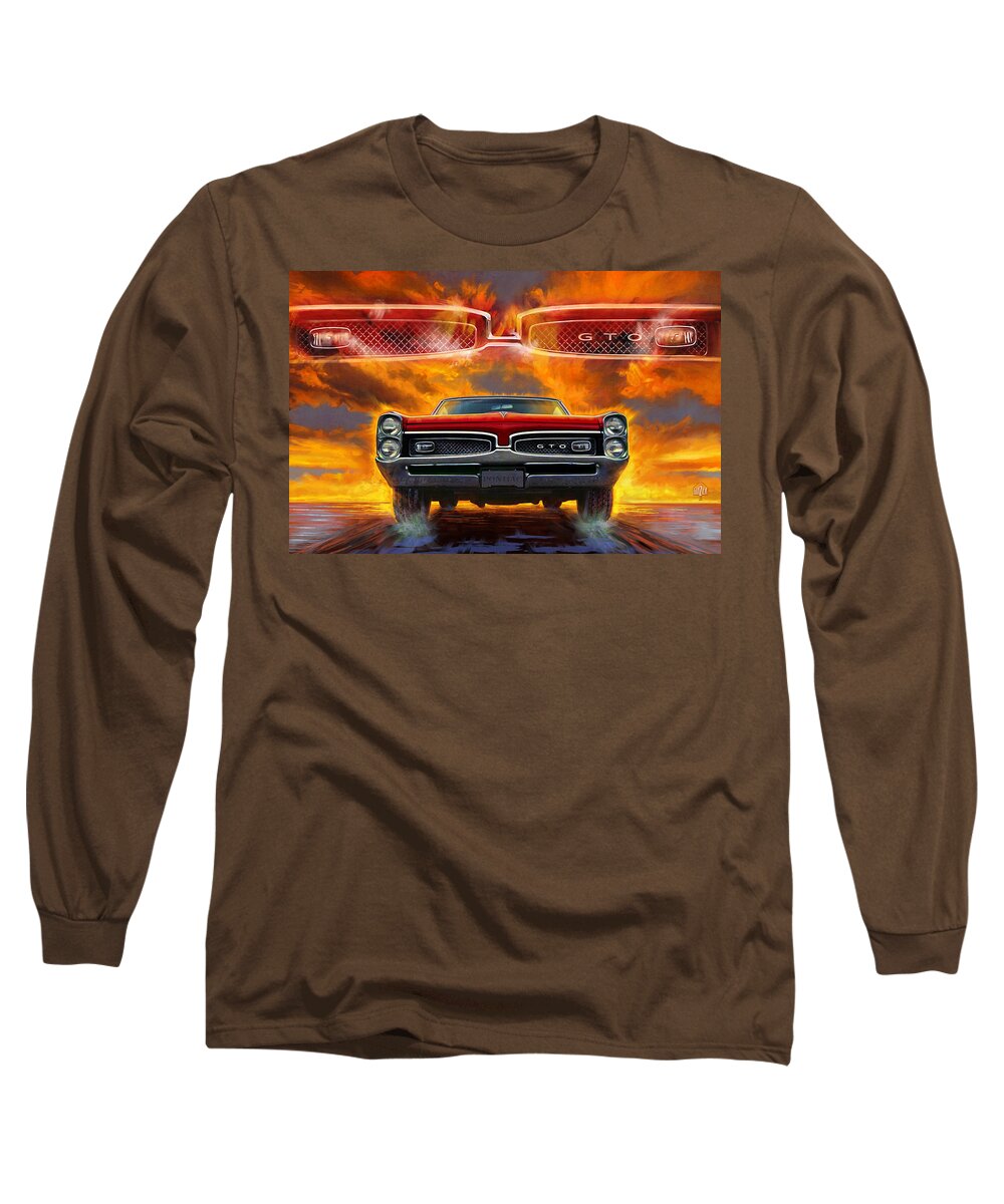 Sunset Long Sleeve T-Shirt featuring the digital art 1967 Pontiac Tempest Lemans GTO by Garth Glazier