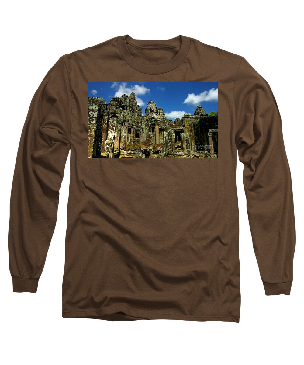 Bayon Long Sleeve T-Shirt featuring the photograph Bayon Temple by Joey Agbayani