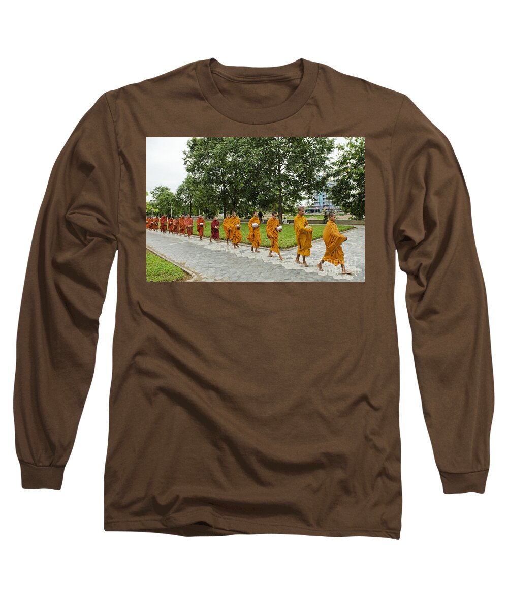 Battambang Long Sleeve T-Shirt featuring the photograph Buddhist Monks In Battambang Cambodia #2 by JM Travel Photography