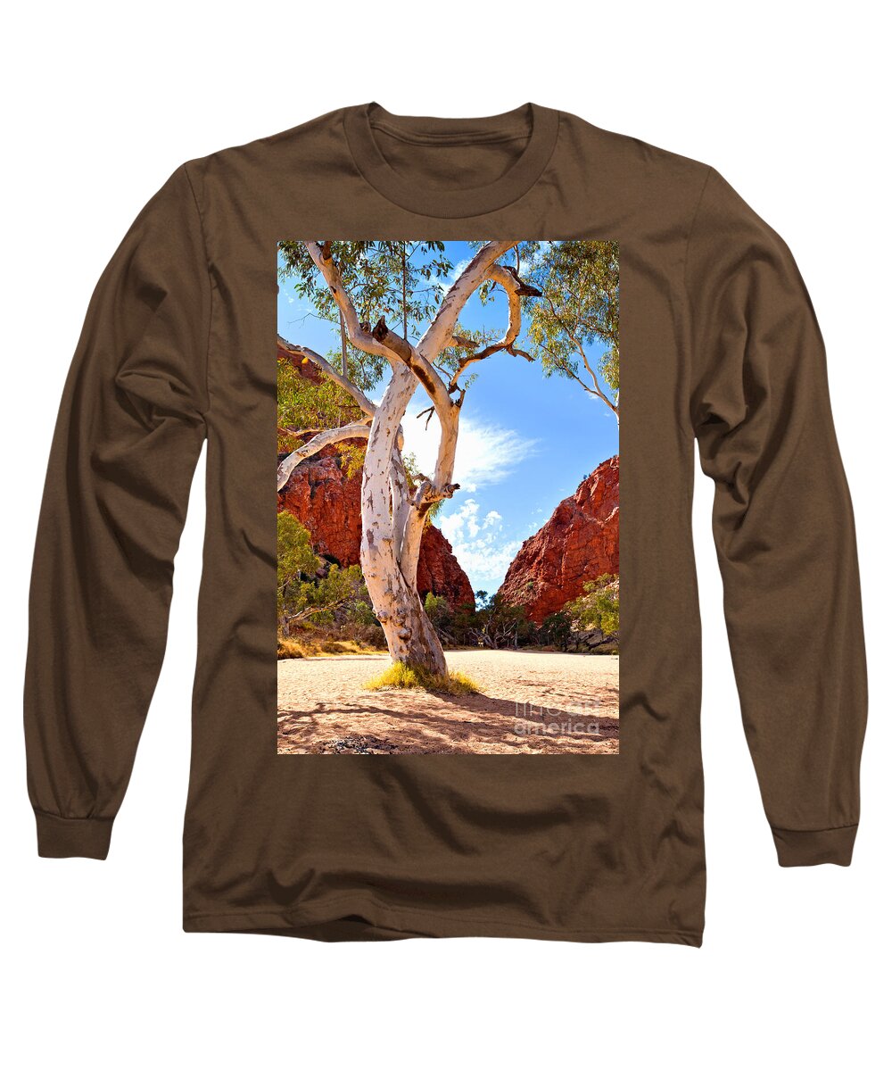 Simpsons Gap Central Australia Landscape Outback Water Hole West Mcdonnell Ranges Northern Territory Australian Landscapes Ghost Gum Trees Long Sleeve T-Shirt featuring the photograph Simpsons Gap #7 by Bill Robinson