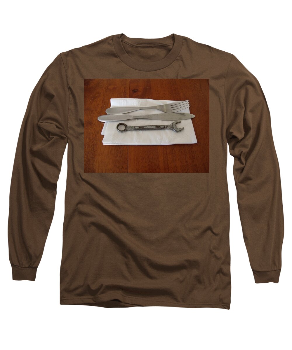 David S Reynolds Long Sleeve T-Shirt featuring the photograph A man's place setting by David S Reynolds