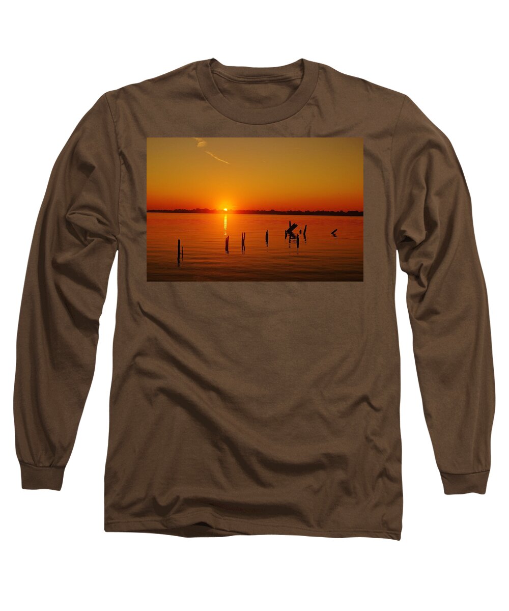 Sunrise Long Sleeve T-Shirt featuring the photograph A New Day Dawns... Over Dock Remains by Daniel Thompson